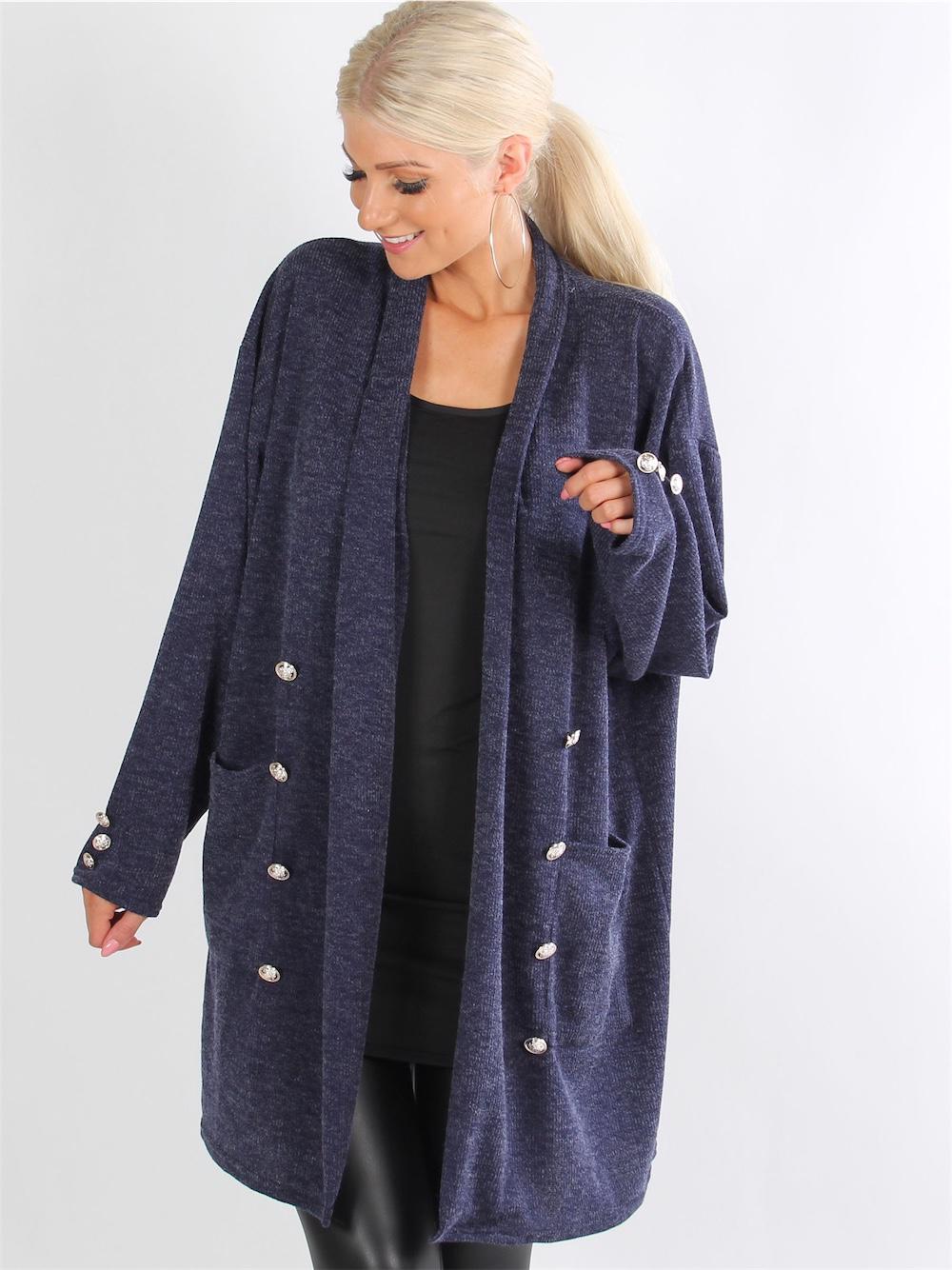 Yrsia - Armygrøn strikcardigan med guld knapper og lommer